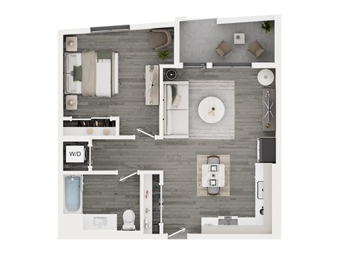 Floor plan for 1 bed, 1 bath, 616 sqft